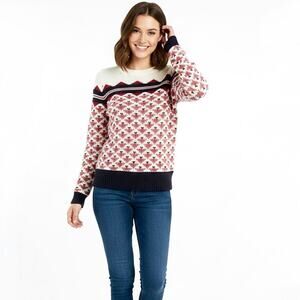 Abercrombie & Fitch Fair Isle Crewneck Ivory Red Blush Blue Sweater size Small